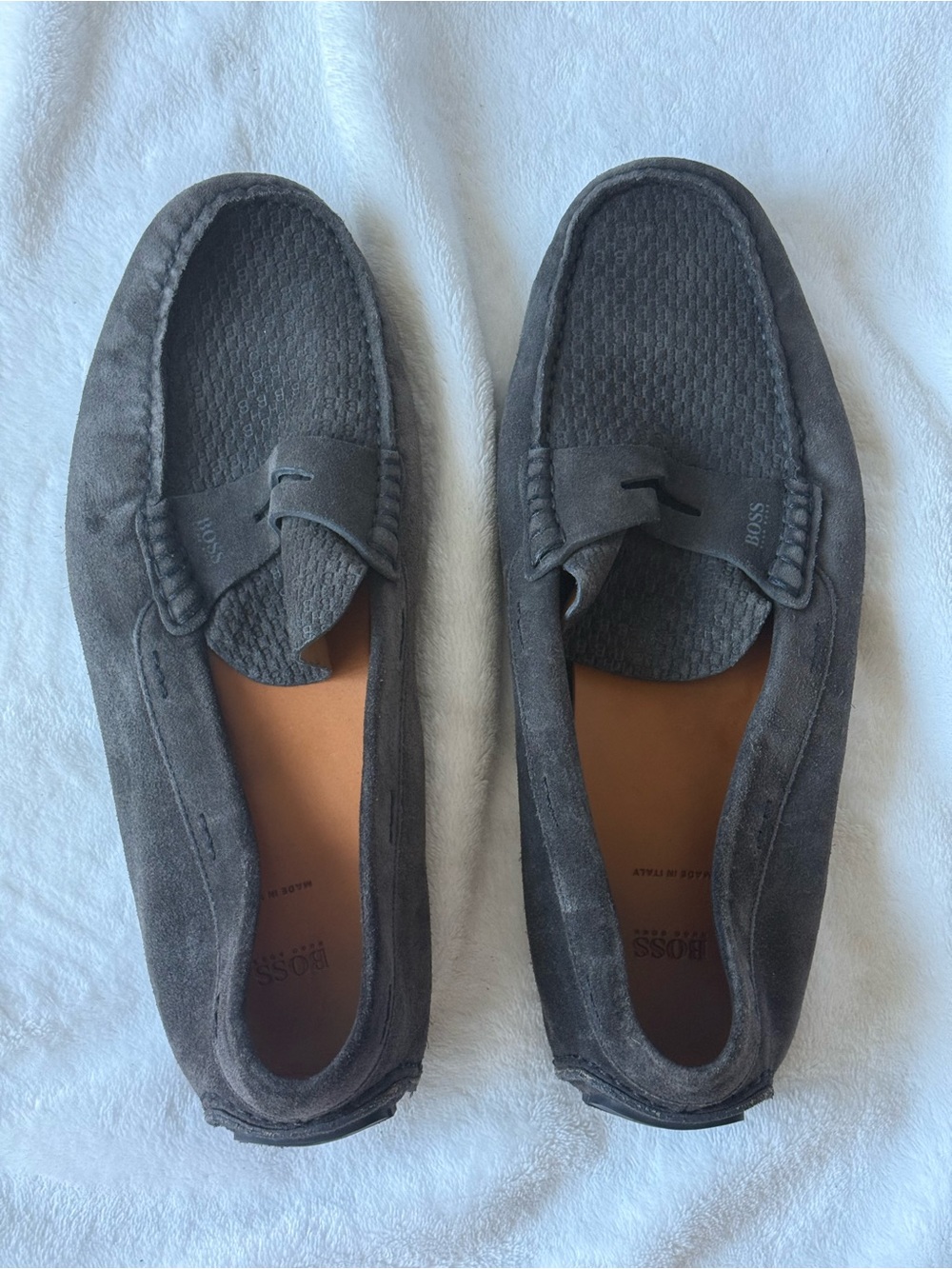 Boss Men's Suede Loafers in Charcoal Gray